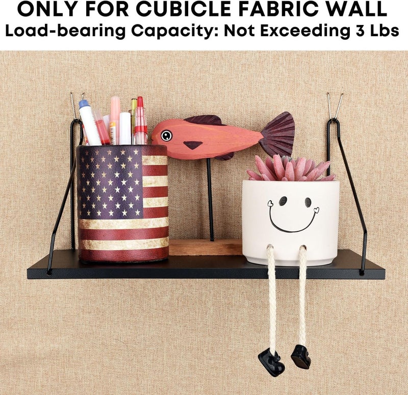 onsogi Fabric Wall Cubicle Shelf with Hooks for Work Decor, 11.8' Wooden Cubicle Organizer Storage Shelf with Hangers Cubicle Accessories for Women Men Desk, 2 Pack Black - Image 4